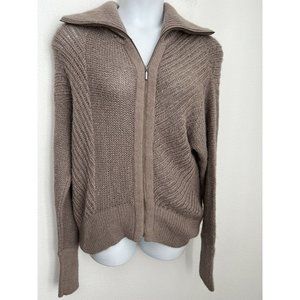 VALETTE Brown Zip Up Cardigan Cowl Neck Large Alpaca Wool Nylon Cozy Fall Chunky